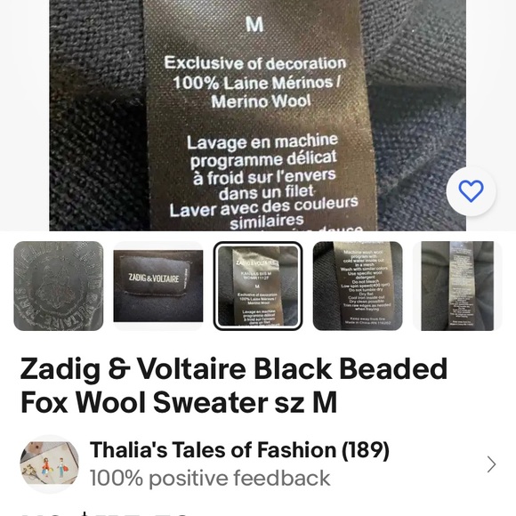 Zadig & Voltaire S/M black fox studded sweater. EUV - Picture 6 of 6